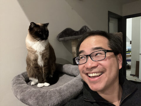 Staying a careful distance from Erik's paranoid cat Churro