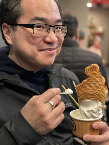 Delicious soft serve with taiyaki style waffle on top at Uji Time in Concord