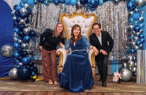 My cousin Coral on her royal throne at her milestone birthday extravaganza