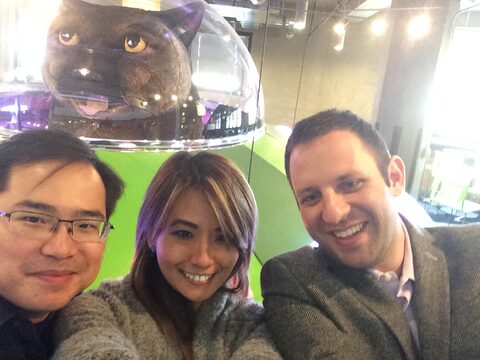 With Yelena and David in front of the Groupon Cat flying saucer in 600 West Chicago