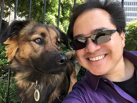 Taking Hana for a walk at One Maritime office on an SF office day