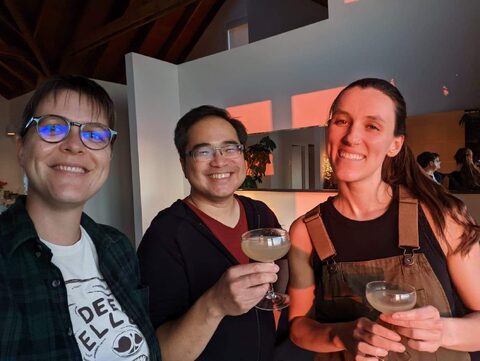 Having evening cocktails with Harriet and Brooke