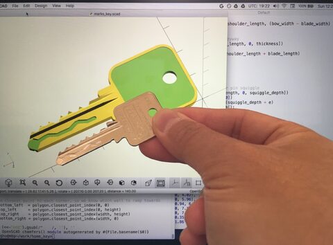 3D model and brass printed copy of our high-security Marks key (with side pins!) from the old condo's front door