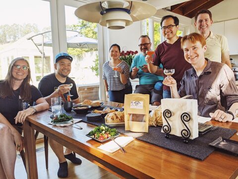 A post-pandemic vaccination party with Patrick, Va & Erik, Kyle, and Mark & Lydia